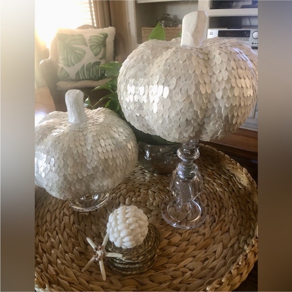 NEW! Seashell White Capiz Large Pumpkin - Picture 3 of 9